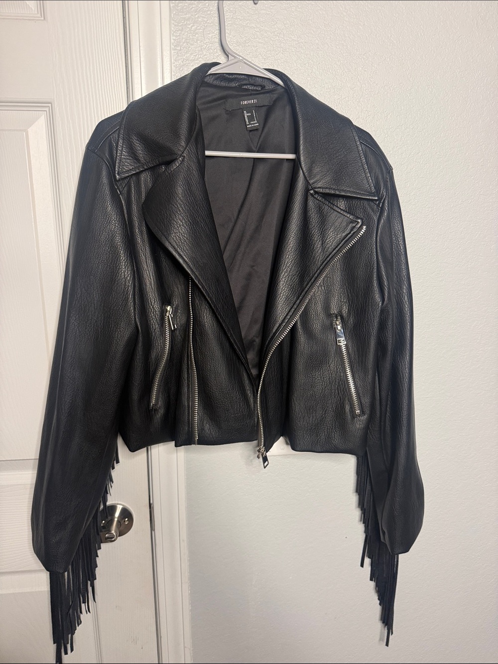 Forever 21 Black Faux Leather Fringe Moto Jacket